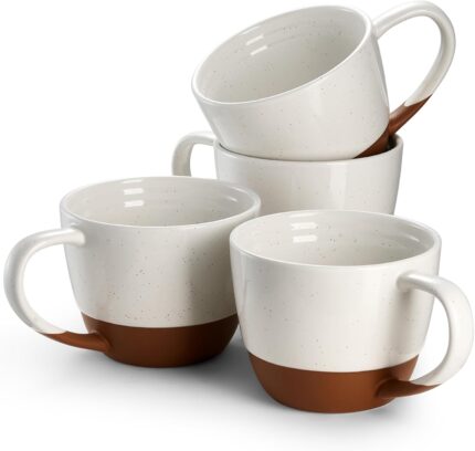 Large Coffee Mugs Set of 4-18 oz Ceramic Coffee Cups with Big Handle for Latte, Tea, Cappuccino, Unique Design Housewarming Gift for Men and Women, Glaze with Specks